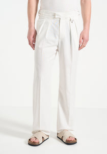 Pierre - Relaxed Fit Linen Pleated Trousers - White