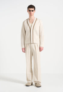 Alain - Linen Cardigan with Contrast Placket - Natural