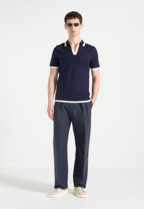L⁠ambert - Contrast Detail Knit Polo Shirt - Navy