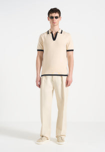 L⁠ambert - Contrast Detail Knit Polo Shirt - Cream