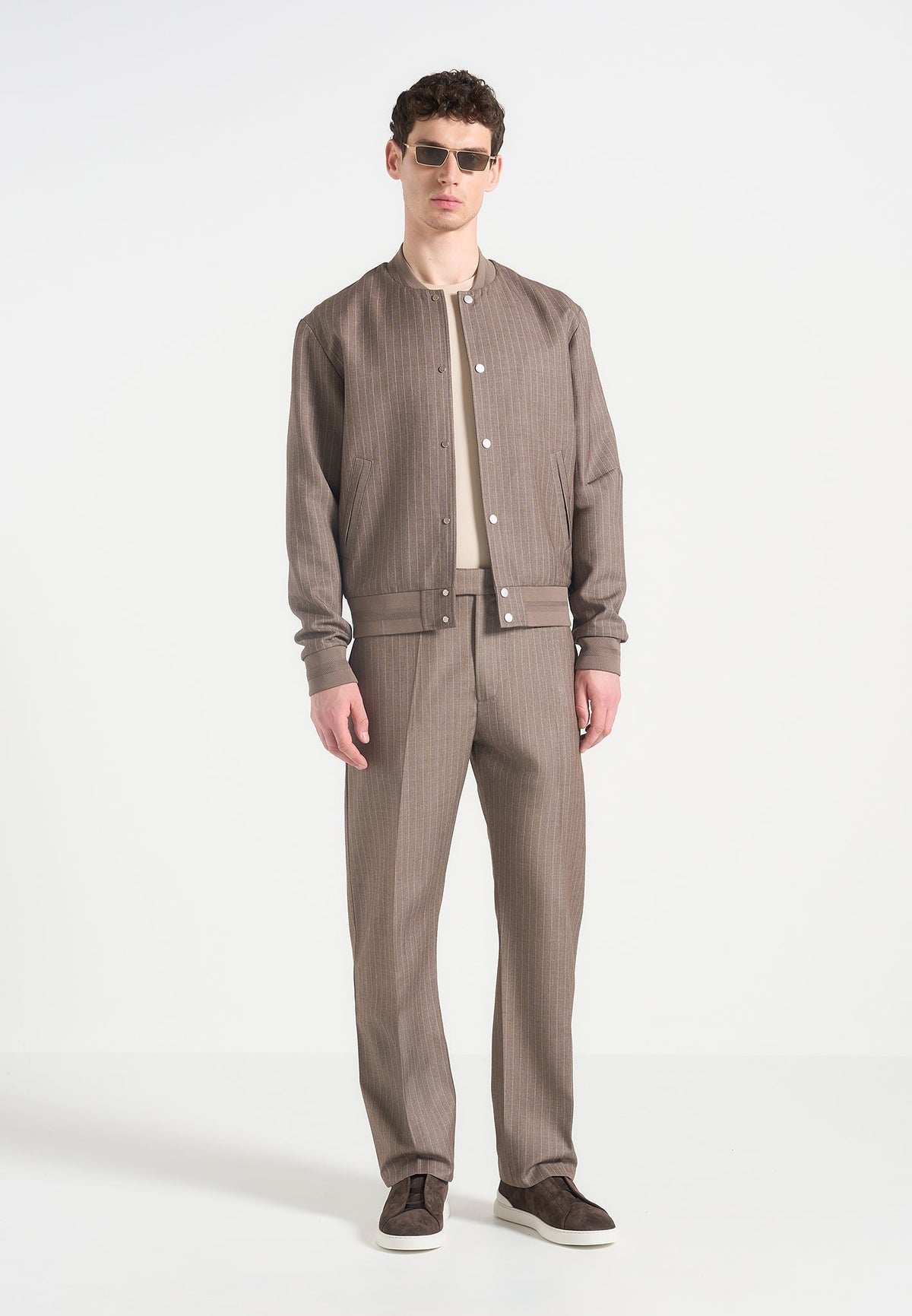 Joseph - Regular Fit Pinstripe Tailored Trousers - Taupe