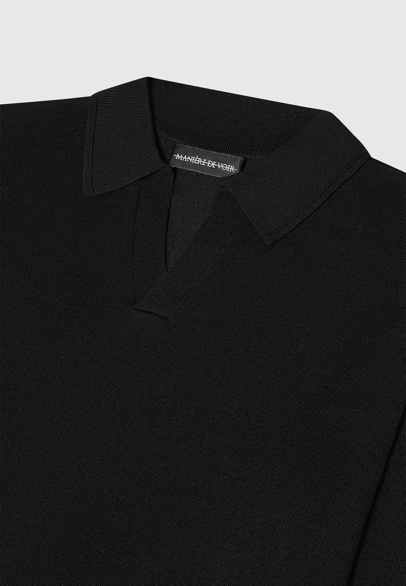 Merino Wool Long Sleeve Revere Polo Shirt - Black | Manière De Voir