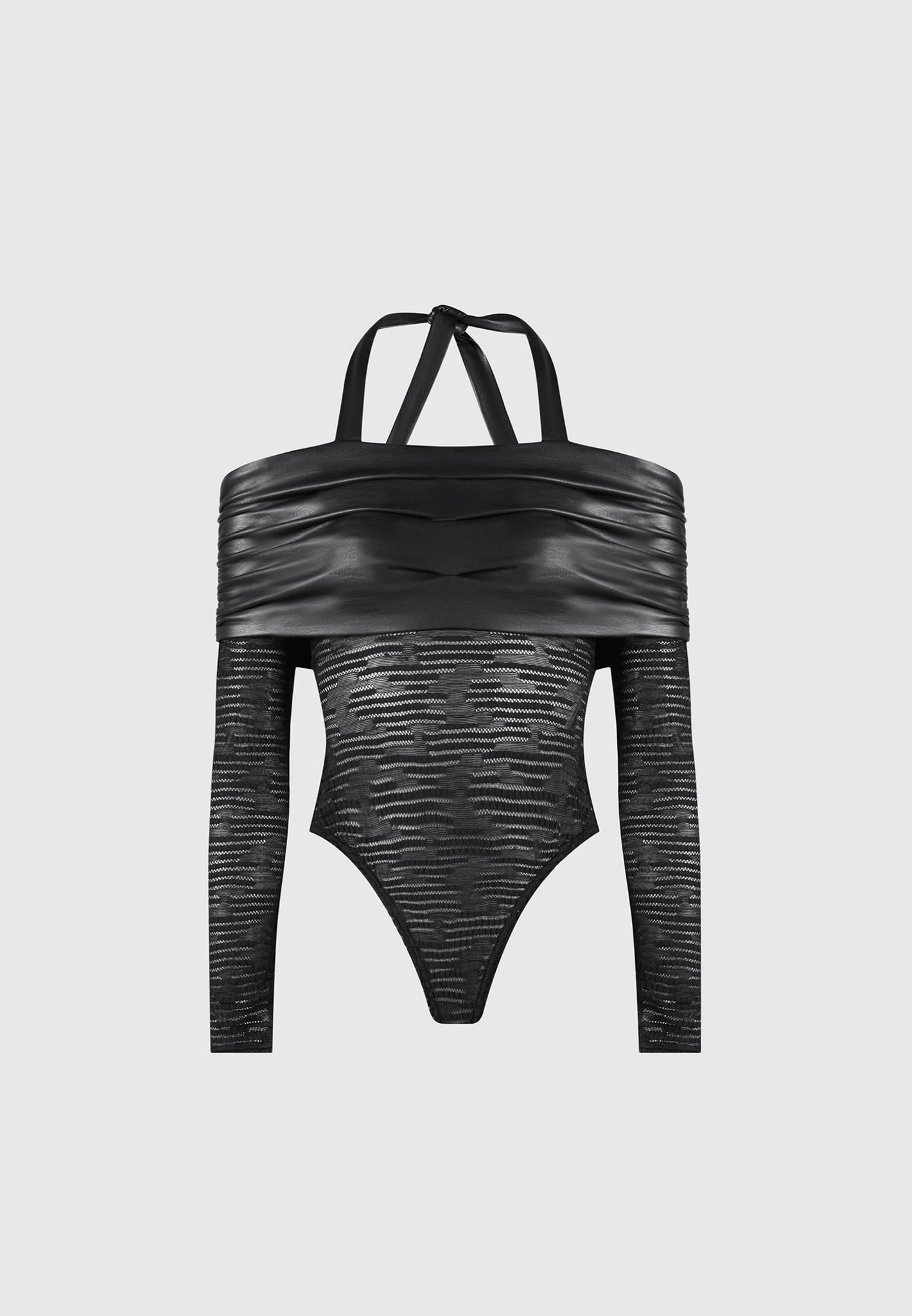 mesh-and-vegan-leather-bardot-bodysuit-black