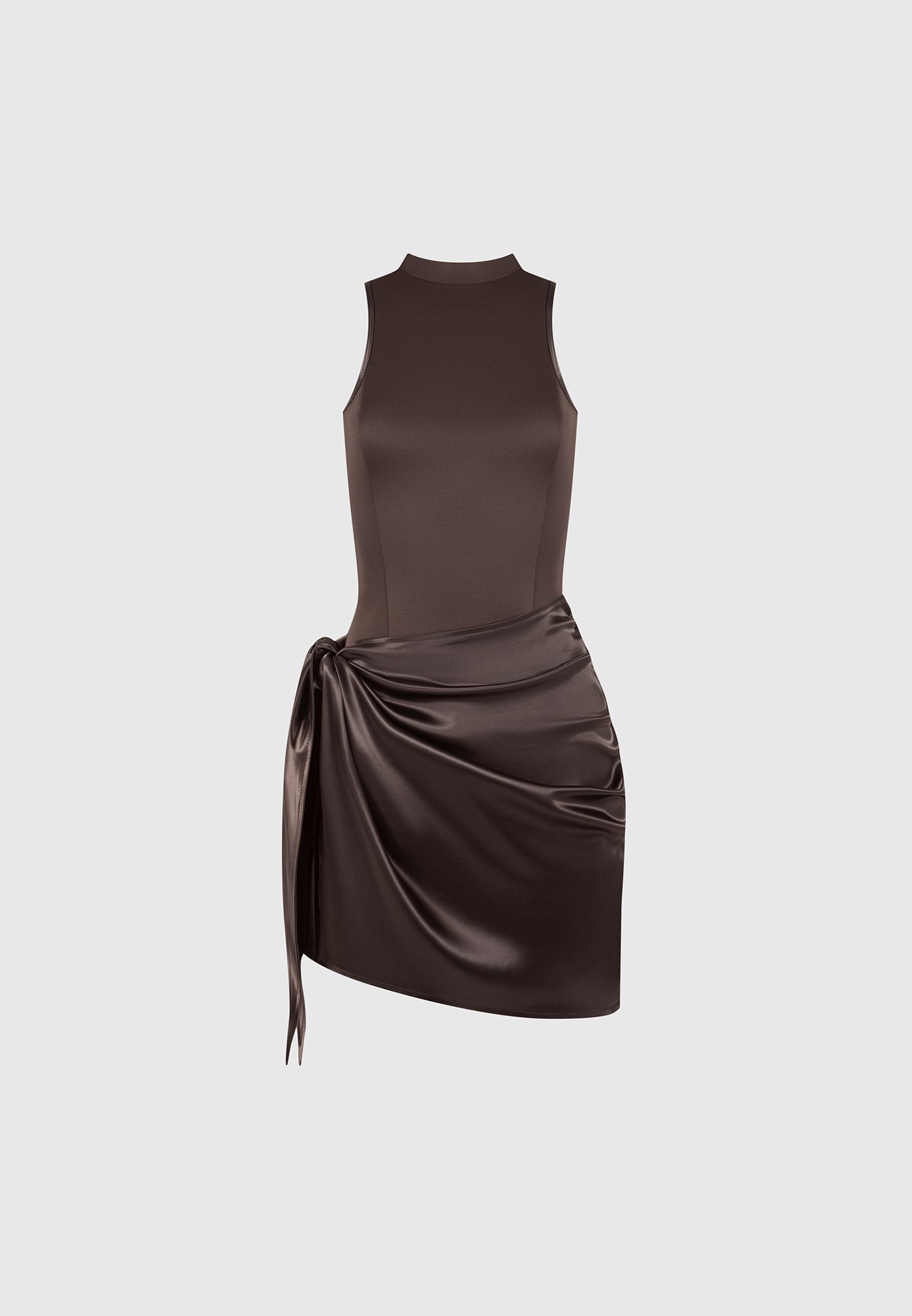 neoprene-and-satin-wrap-bodycon-dress-brown