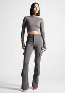 Neoprene Cargo Fit and Flare Leggings - Grey