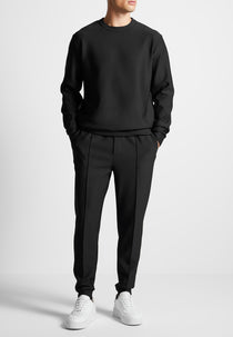 Neoprene Regular Fit Crew Neck Jumper - Black