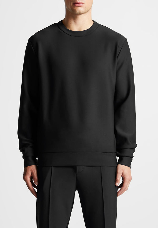 Neoprene Regular Fit Crew Neck Jumper - Black