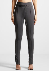 Neoprene Tie Detail Leggings - Charcoal Grey