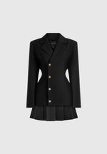 Nicole - Tailored Cinch Blazer Dress with Pleats - Black