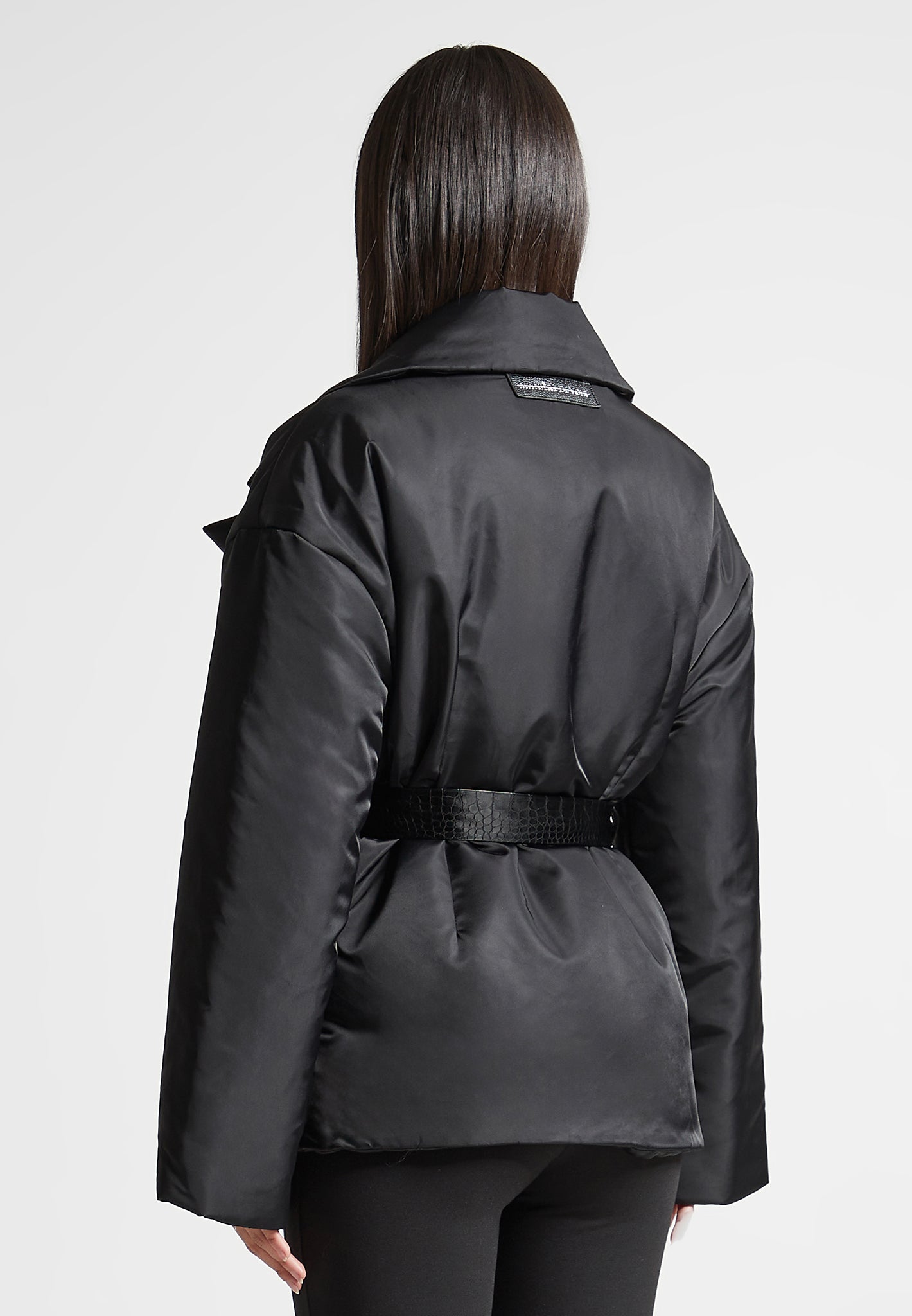 Nylon Belted Blazer Jacket Black