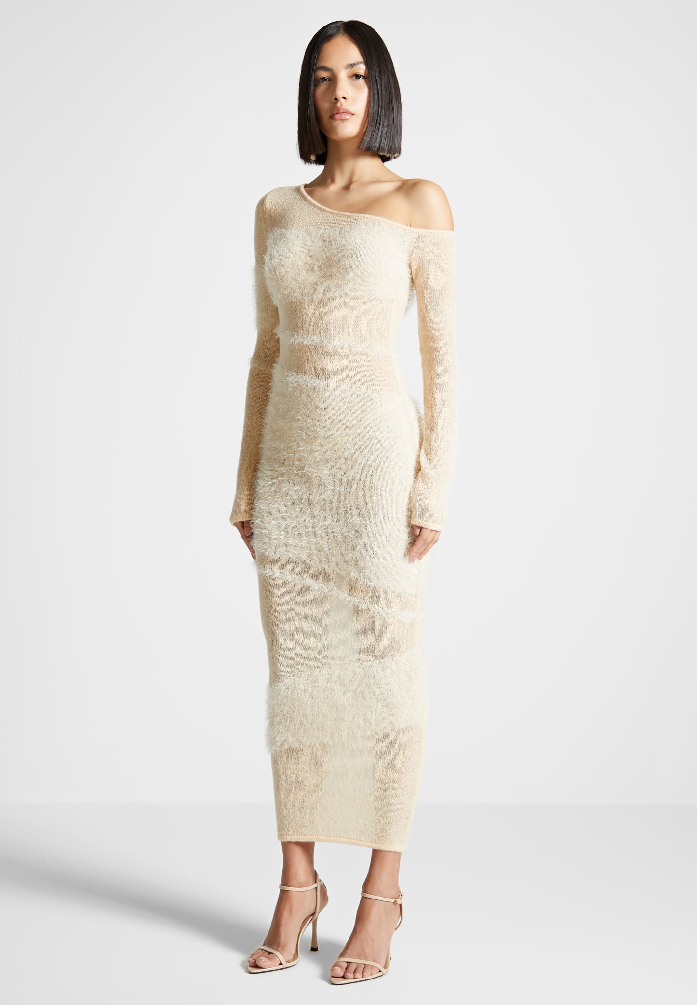off shoulder dress knit Fit Knitted Maxi this dress is made from stretchy ribbed fabric for a comfortable fit The Mode Sheer Knit Off
