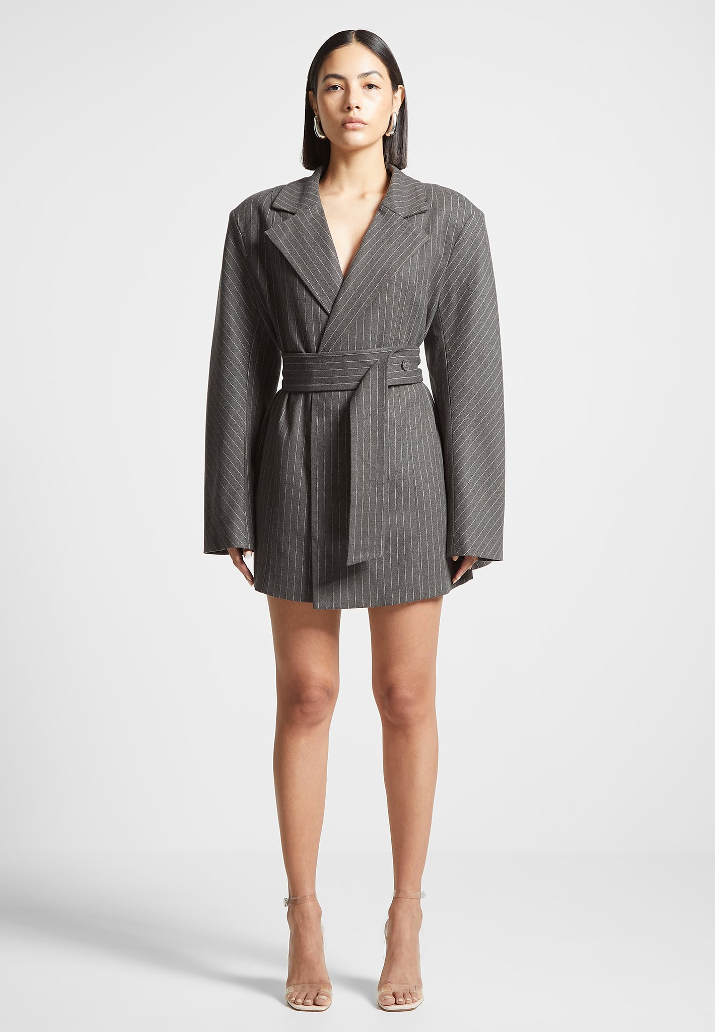 grey blazer dress Oversized Pinstripe Blazer Dress - Grey