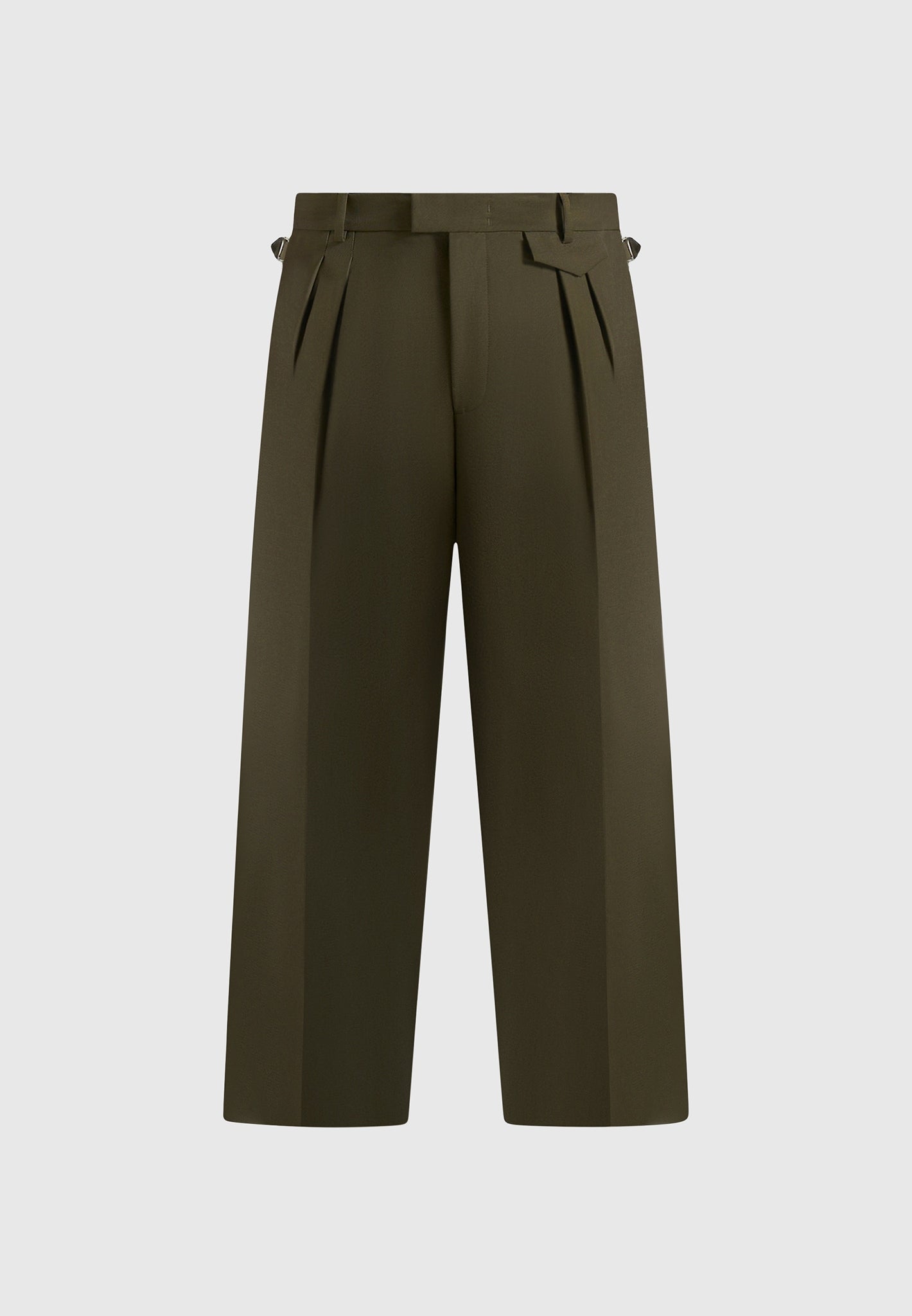 Pierre - Relaxed Fit Pleated Tailored Trousers - Olive