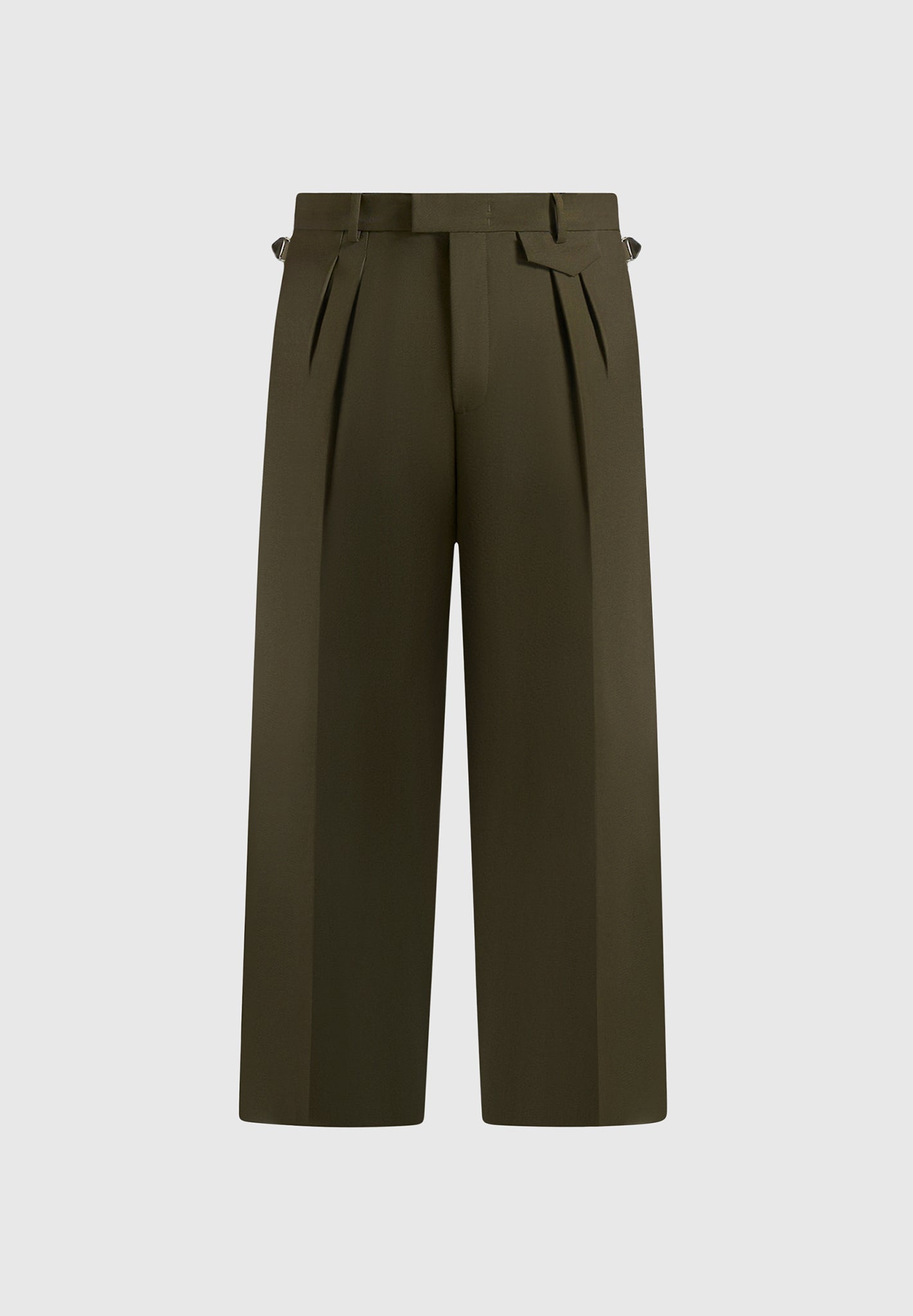 Pierre - Relaxed Fit Pleated Tailored Trousers - Olive