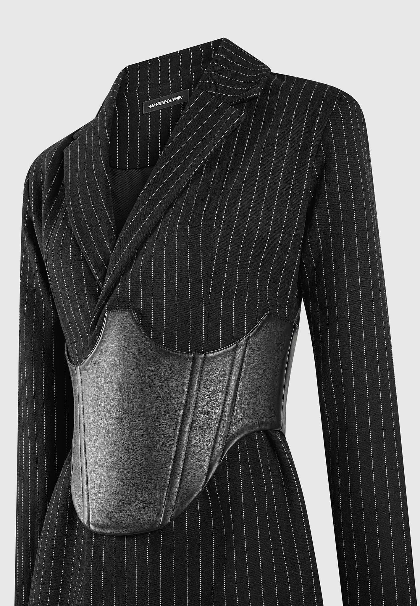 pinstripe-blazer-dress-with-reversible-corset-black