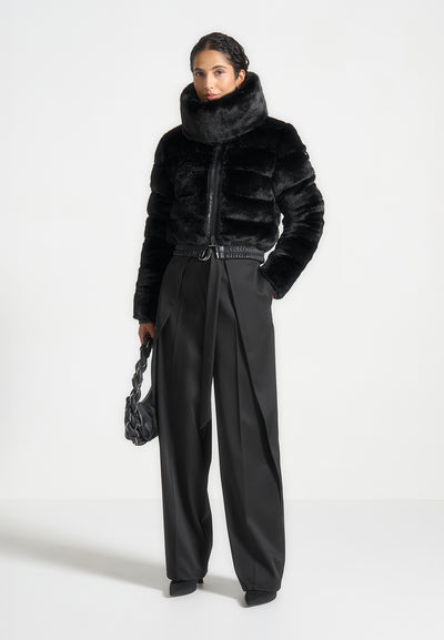 plush-ribbed-jacket-with-neck-scarf-black
