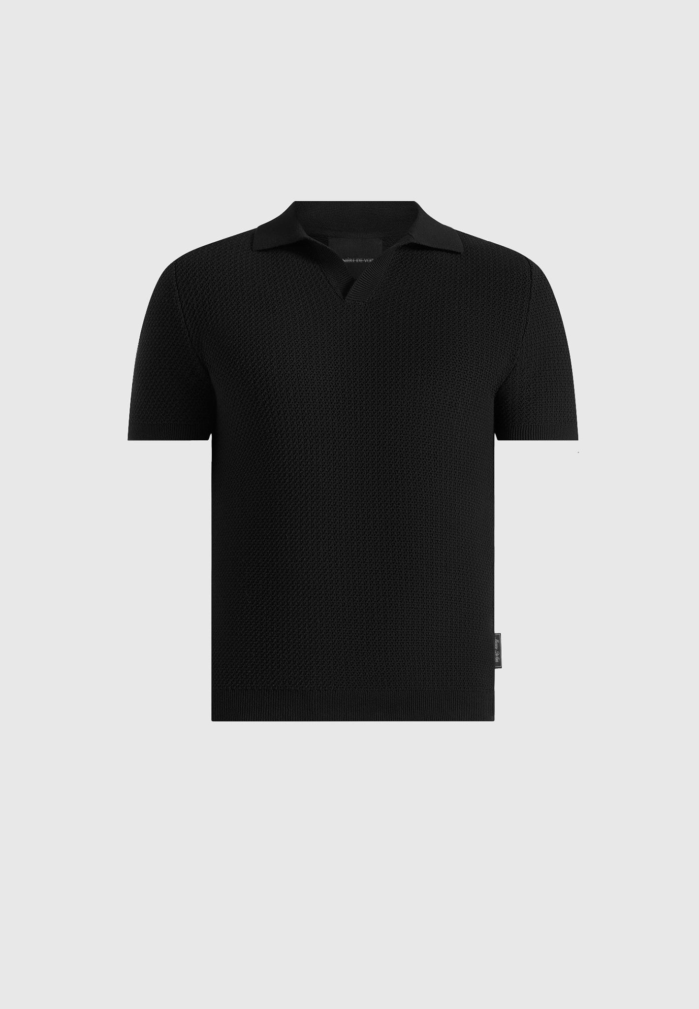 Rowen - Textured Knit Revere Polo Shirt - Black