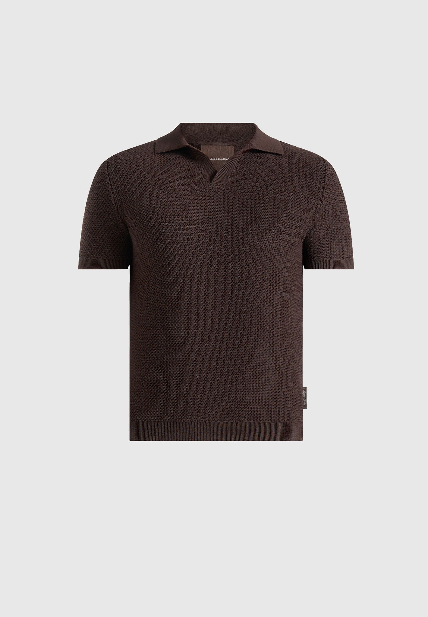 Rowen - Textured Knit Revere Polo Shirt - Brown