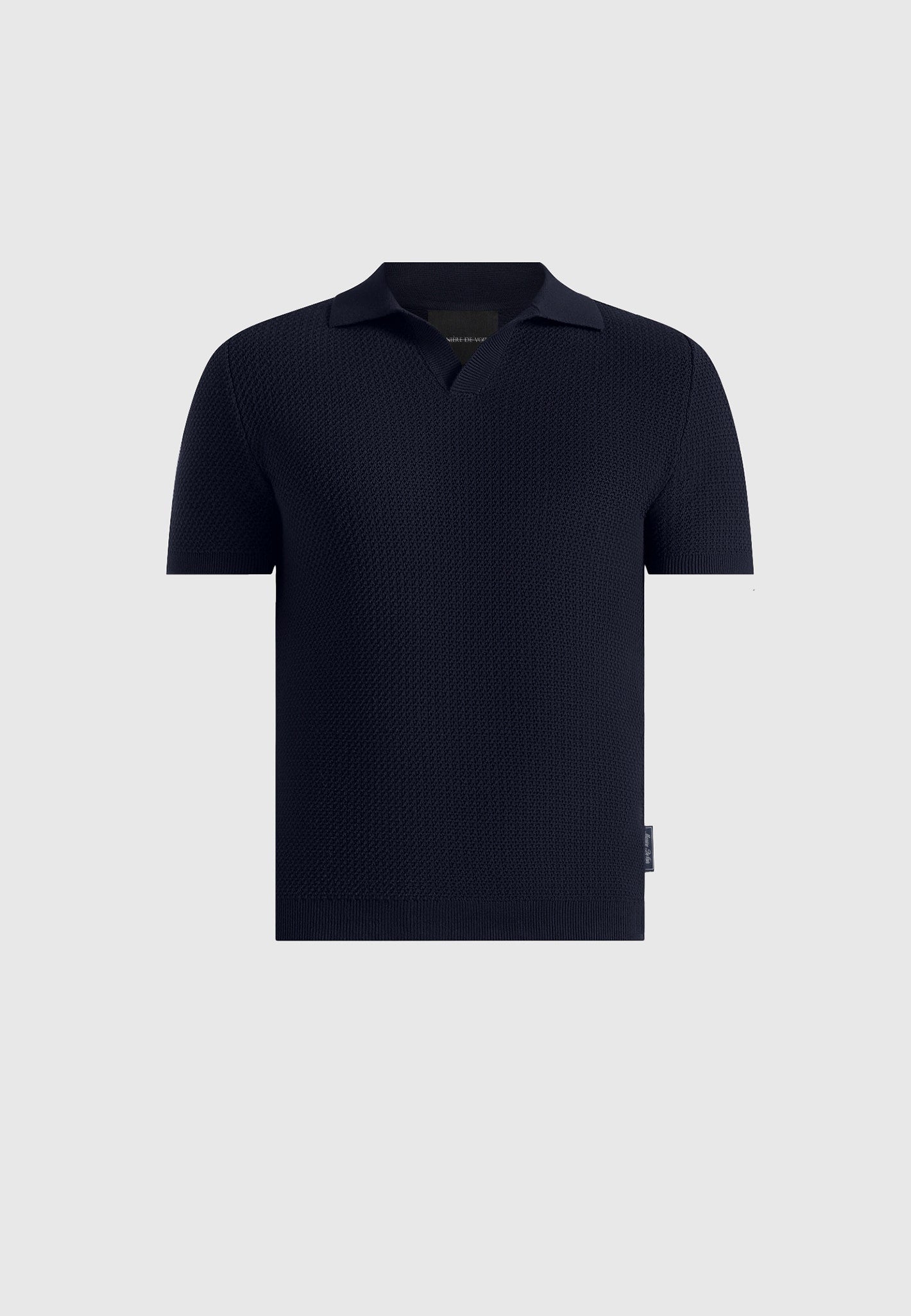Rowen - Textured Knit Revere Polo Shirt - Navy