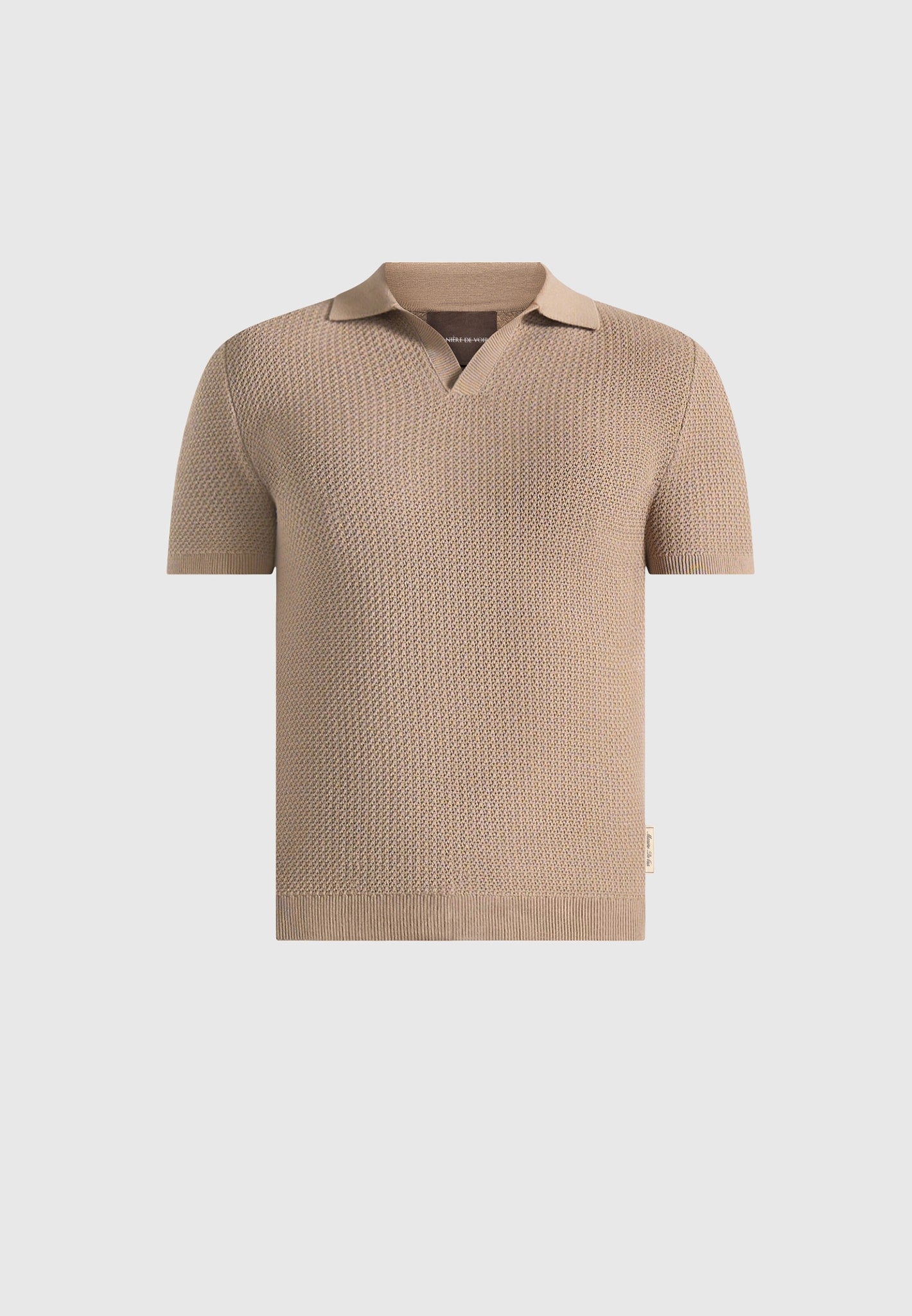 Rowen - Textured Knit Revere Polo Shirt - Taupe