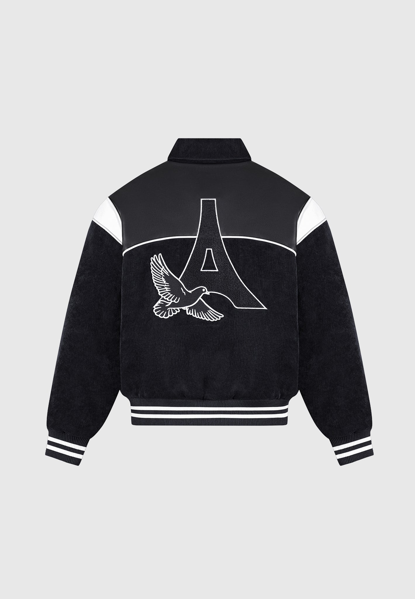Raglan Corduroy Eiffel Varsity Jacket Black Maniere De Voir