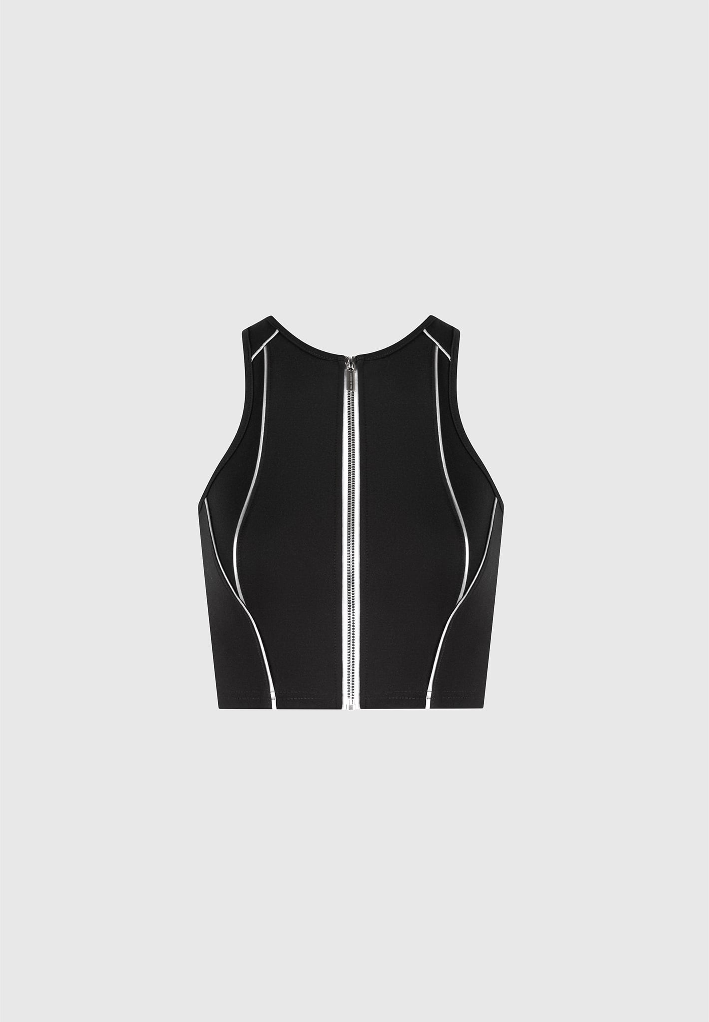 Reflective Piped Crop Top - Black