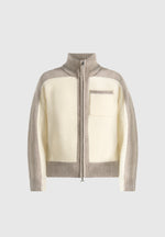 Rene - Colour Block Zip Through Cardigan - Cream/Beige
