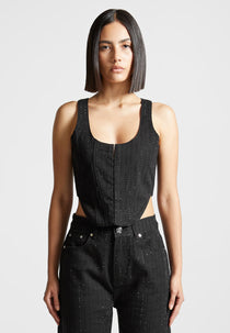 Rhinestone Denim Corset - Black
