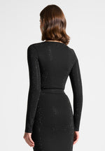 rhinestone-long-sleeve-bandage-top-black
