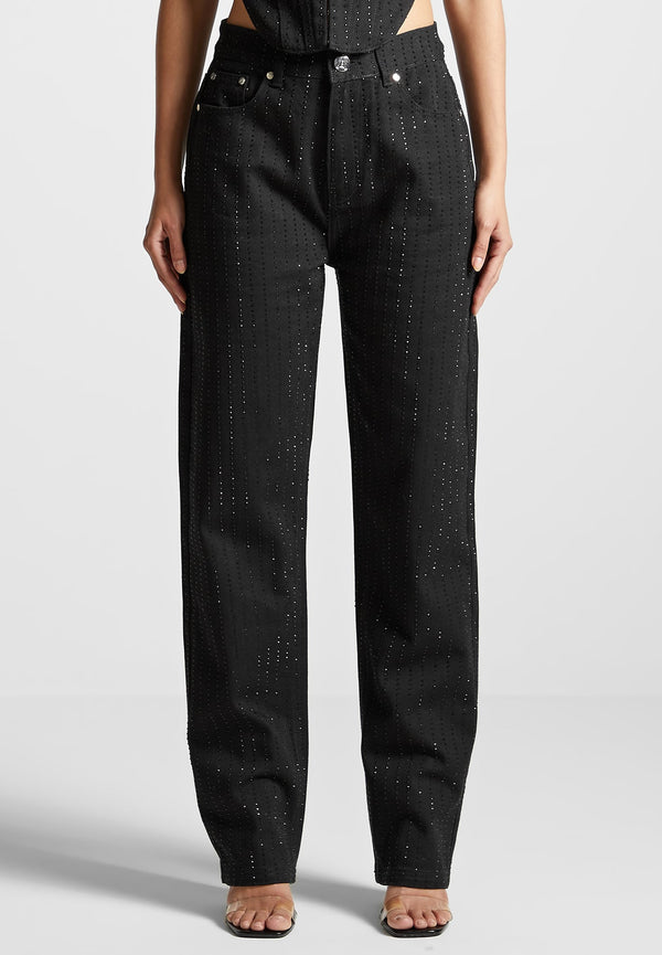 Rhinestone Mom Jeans - Black