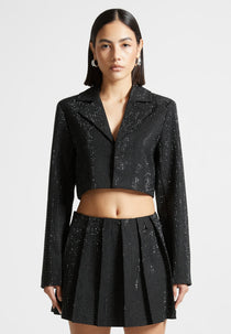 Rhinestone Cropped Blazer - Black
