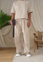 Lior - Box Pleat Wide Leg Trousers - Beige