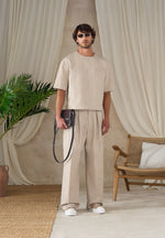 Lior - Box Pleat Wide Leg Trousers - Beige
