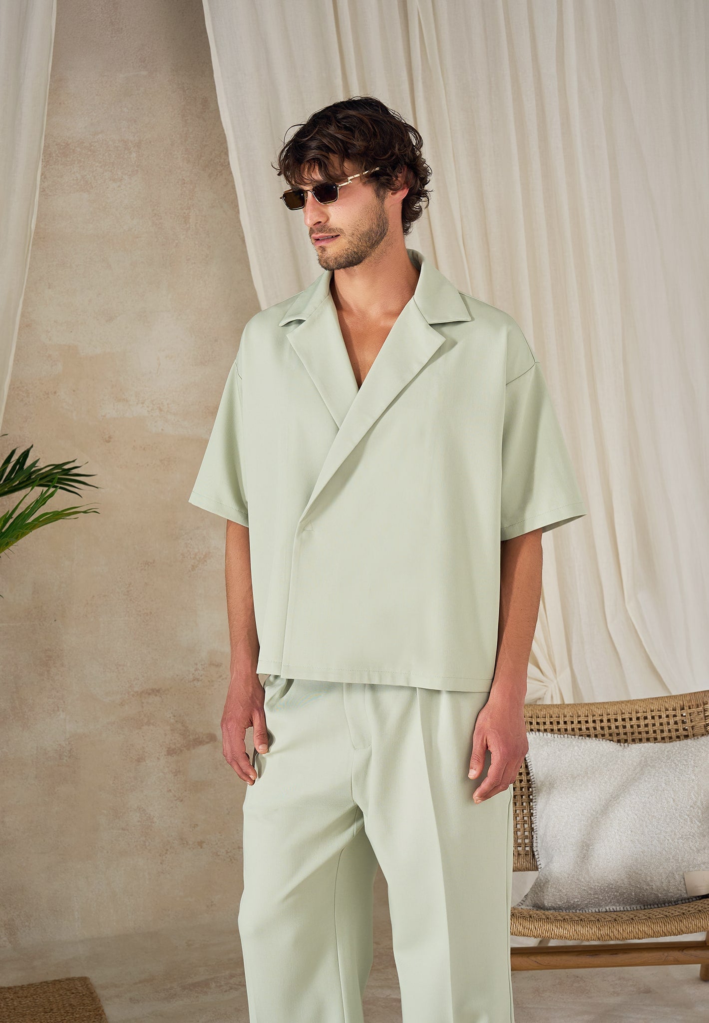 Abel - Boxy Double Breasted Tailored Shirt - Sage 