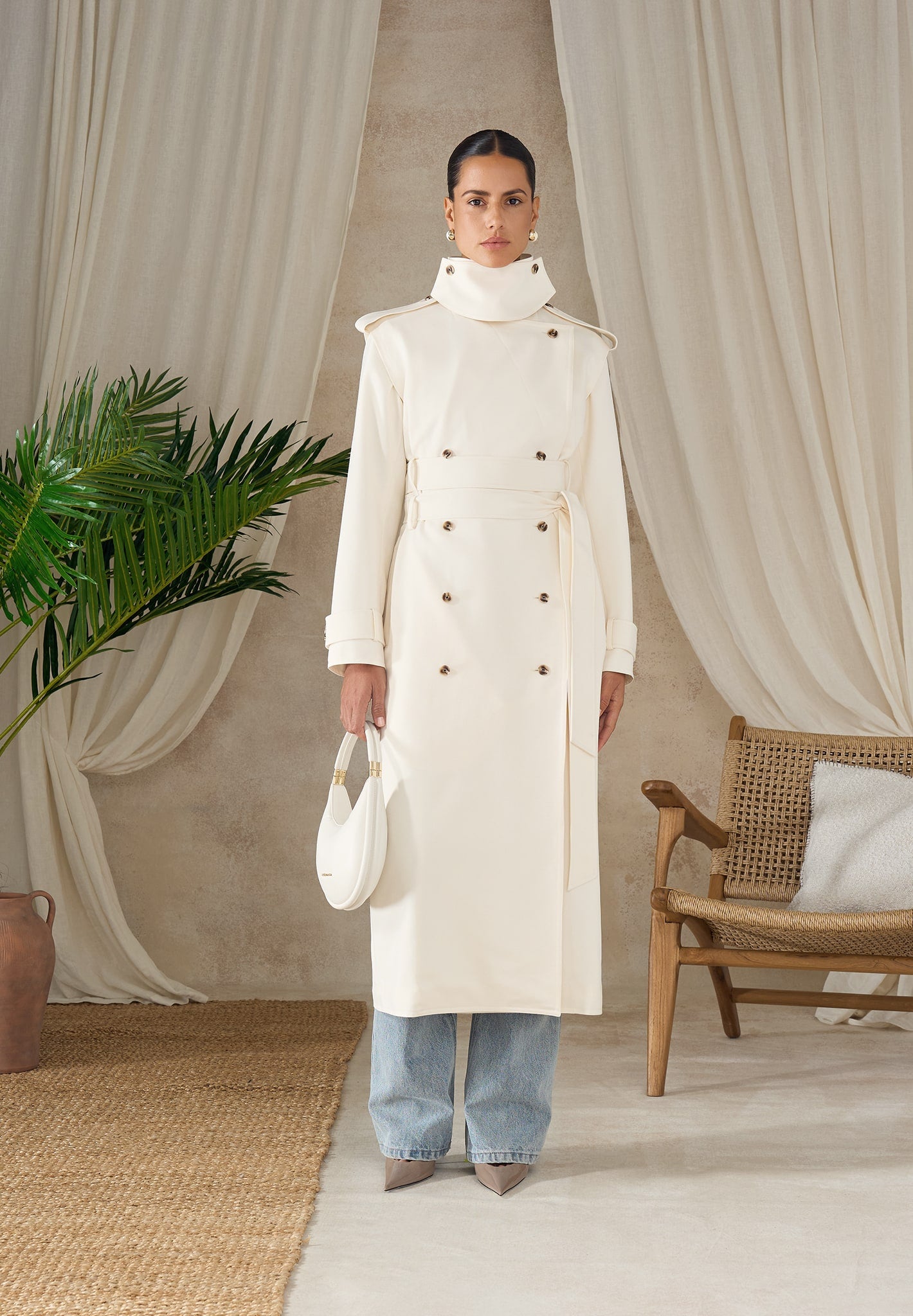 Esther - Trench Coat With Double Belt - White
