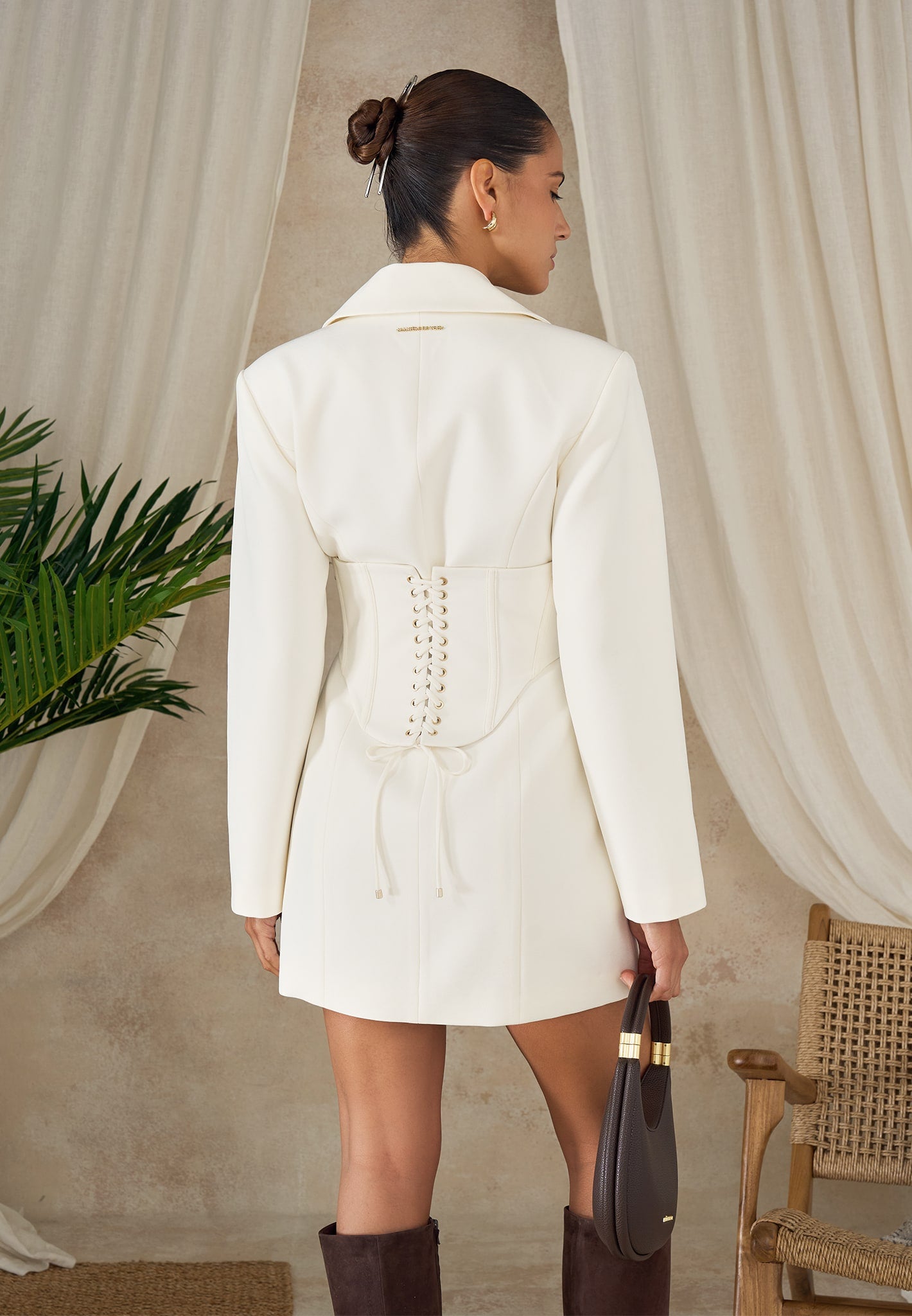 Lacey - Tailored Blazer Dress With Reversible Belt - Off White