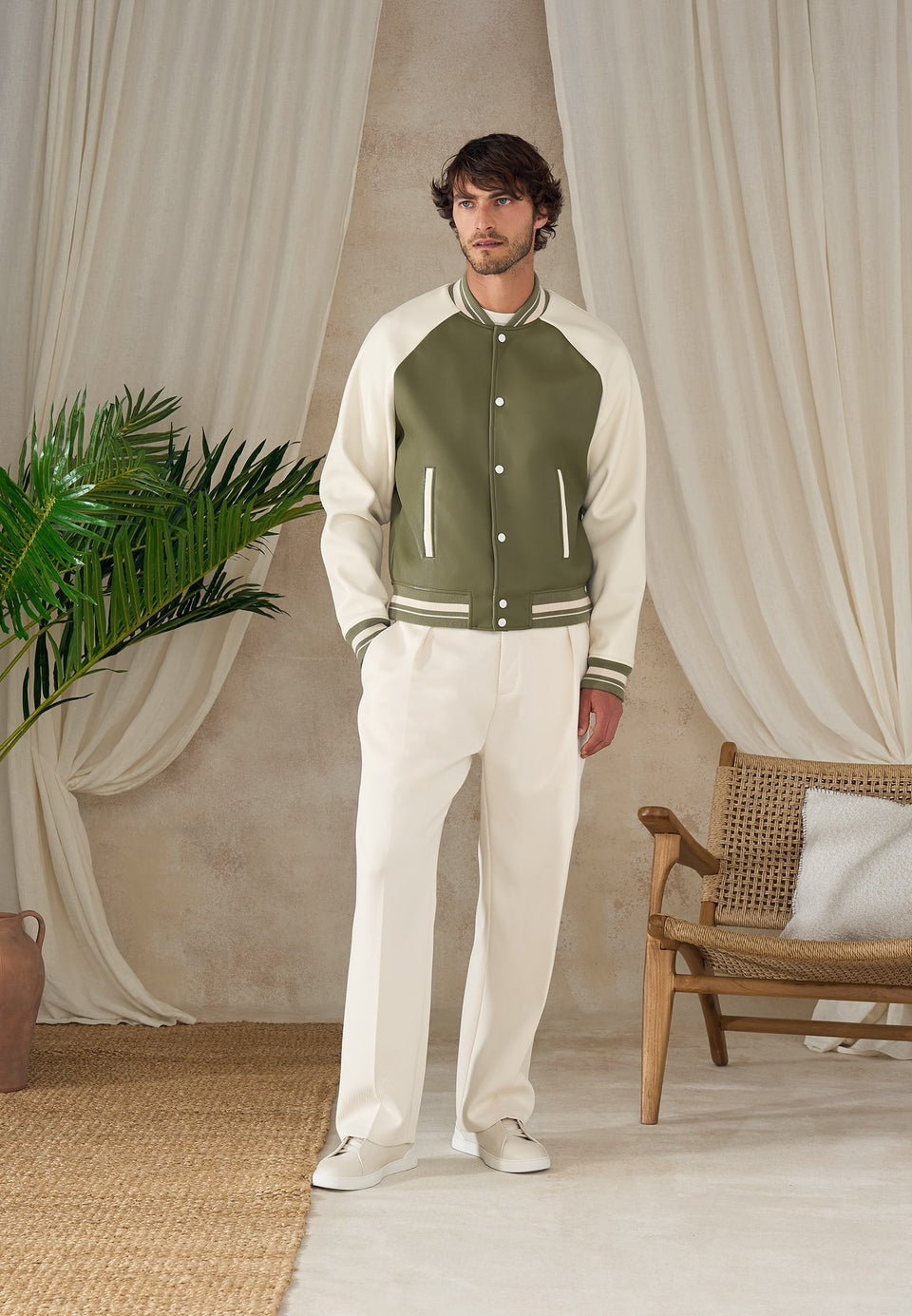 guy-contrast-leather-bomber-jacket-olive-cream