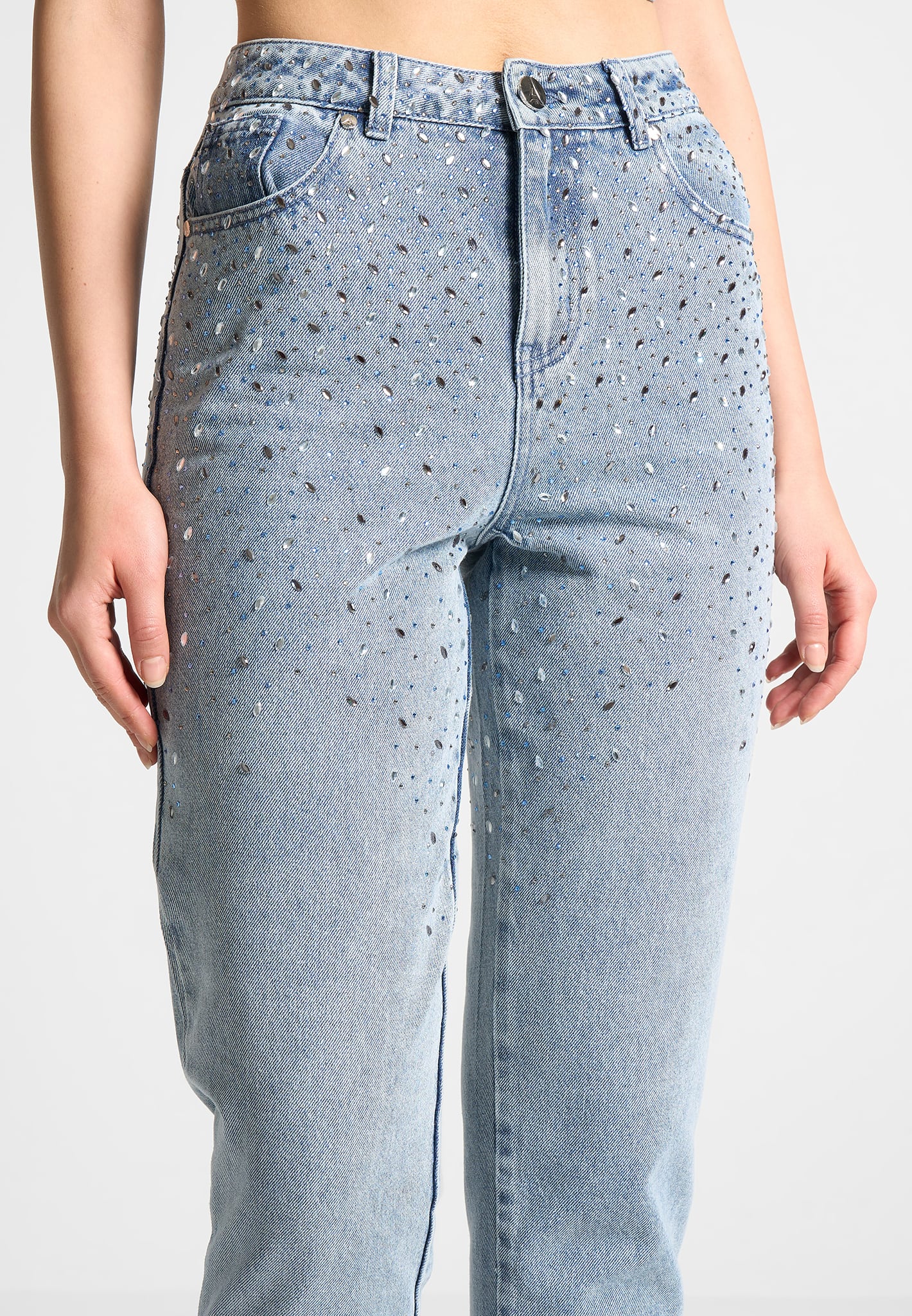 scattered-rhinestone-mini-flare-jeans-mid-blue