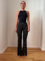 Ambre - Lace Up Flared Trousers - Olive