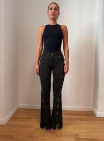 Ambre - Lace Up Flared Trousers - Olive