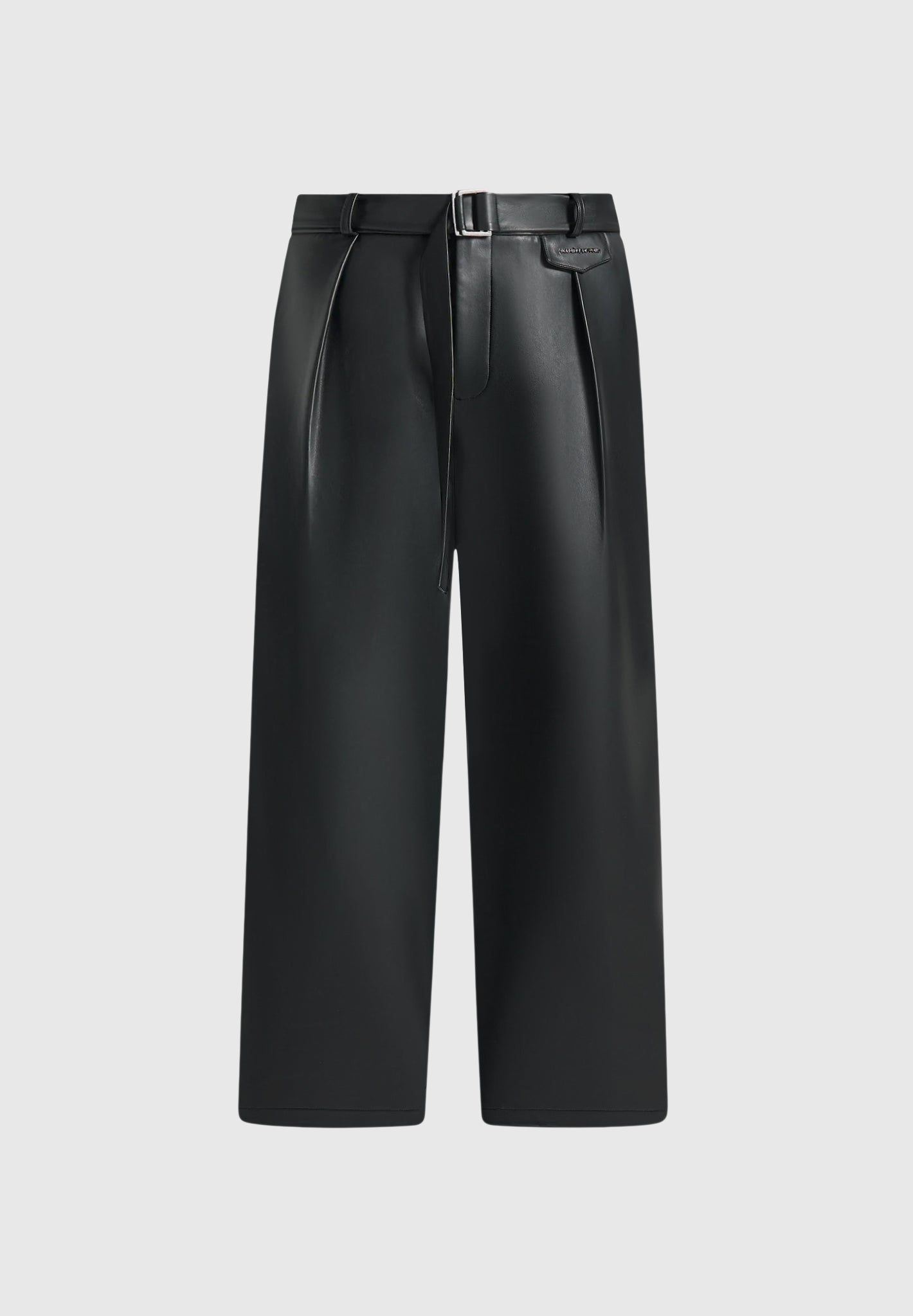Serge - Relaxed Fit Leather Pleated Trousers - Black