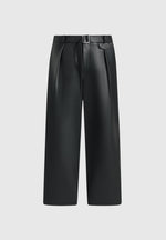 Serge - Relaxed Fit Leather Pleated Trousers - Black