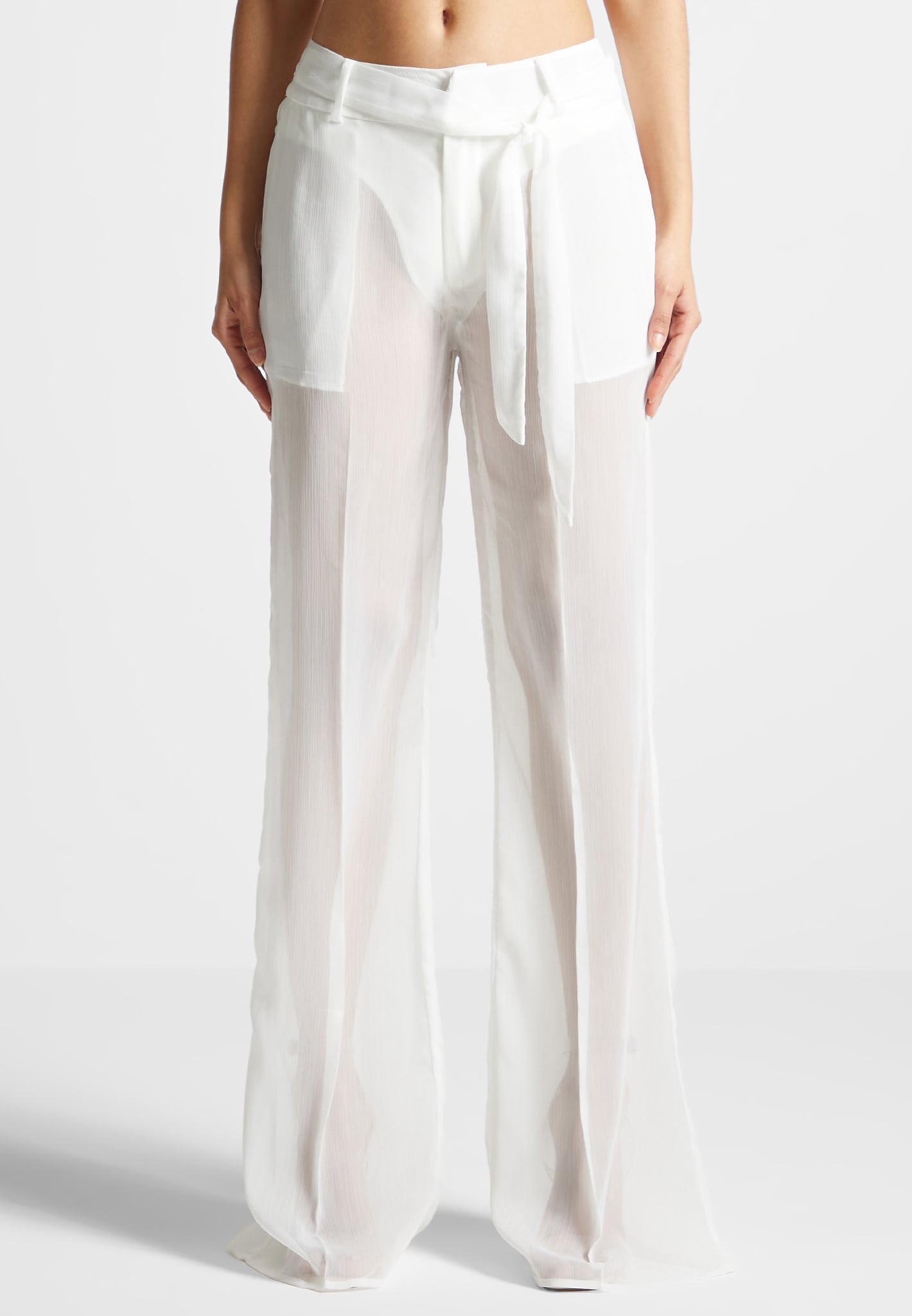 Sheer Trousers with Belt - White