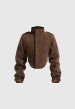 Solange - Suede Tacked Sleeve Corset Jacket - Brown