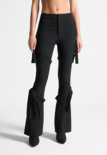 Strap Detail Pinstripe Fit and Flare Leggings - Black