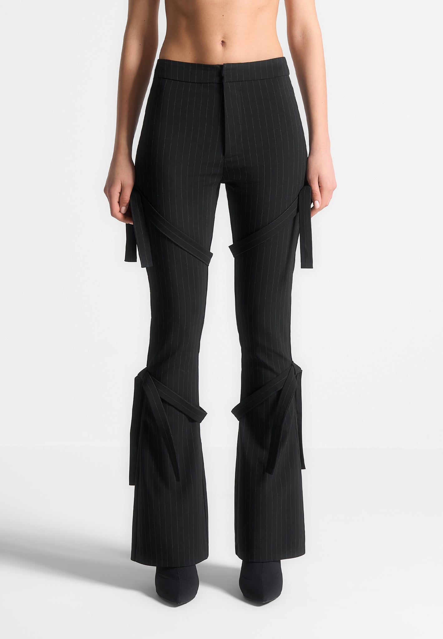 strap-detail-pinstripe-fit-and-flare-leggings-black