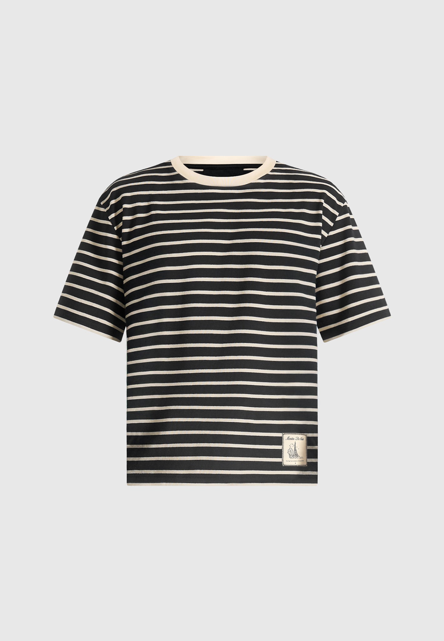 Riley - Unisex Striped Relaxed Fit Cotton T-Shirt - Black/Cream