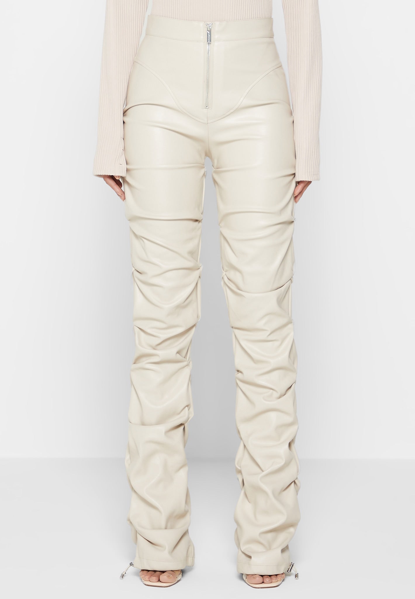 tacked-vegan-leather-flared-trousers-beige