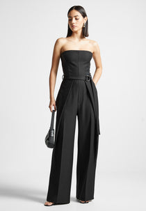 Sabine - Tailored Pleat Jumpsuit with Belt - Black