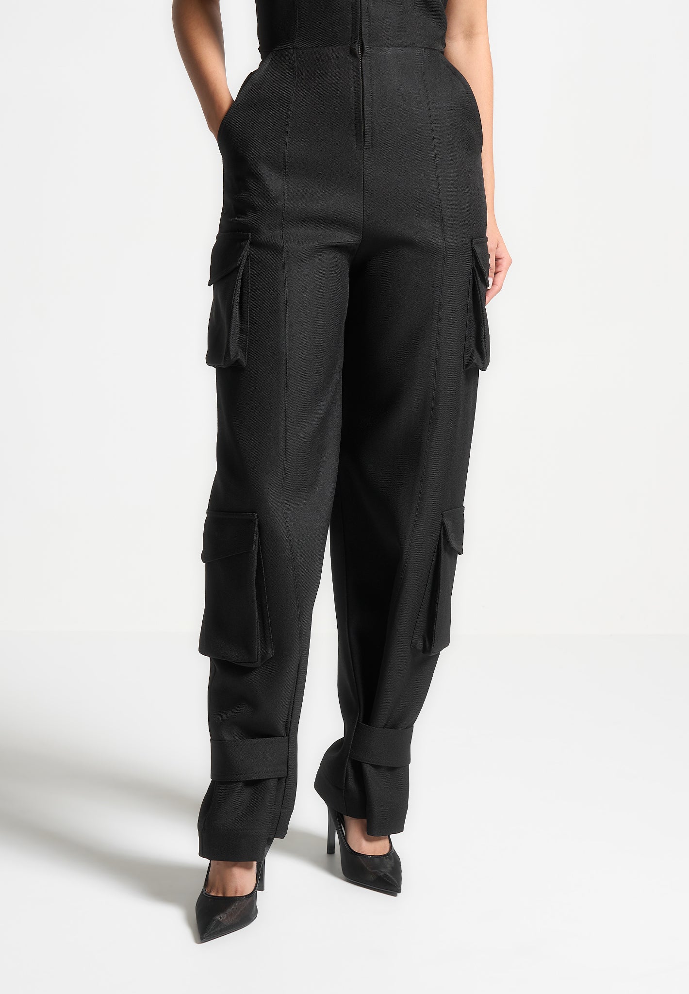 Tailored Halterneck Cargo Jumpsuit Black Manière De Voir